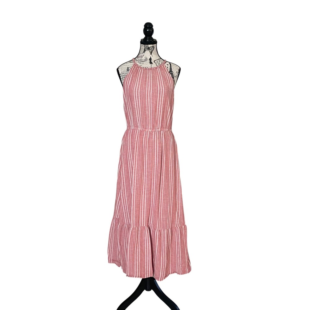 Old Navy Pink and White Striped Midi Dress